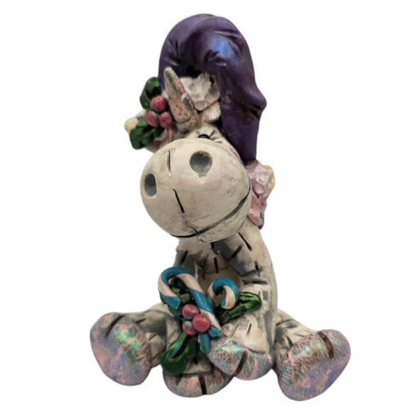 Custom OOAK Clay Unicorn Figurine Signed Whimsical Christmas Holiday Candy Cane